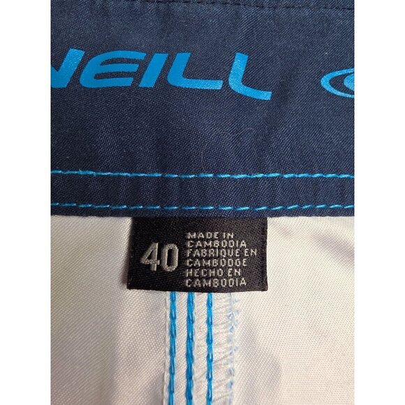 ONeill Mens Size 40 Board Shorts Blue/Red Striped Swim Trunks Polyester Adjustab - Picture 2 of 13